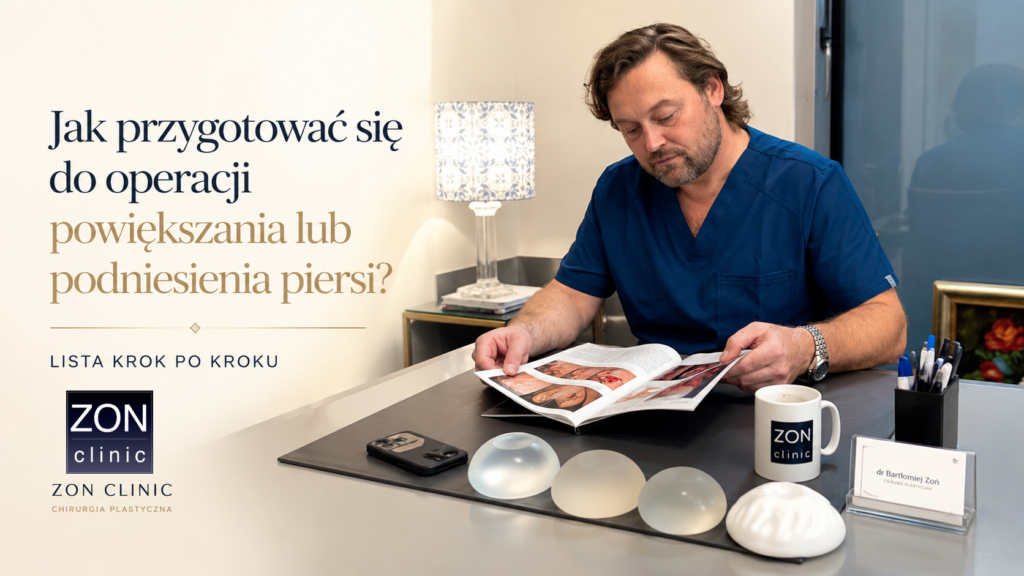Dr Bartłomiej Zoń podczas przygotowania do konsultacji dotyczącej powiększania lub podniesienia piersi w ZON CLINIC