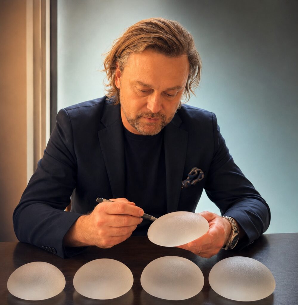 Dr Bartłomiej Zoń podczas konsultacji dotyczącej doboru implantów piersi