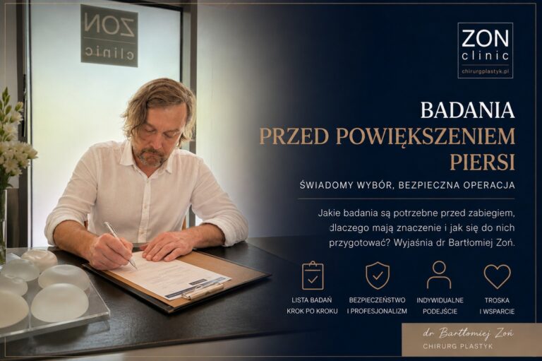 Dr Bartłomiej Zoń omawia badania przed powiększaniem piersi w Warszawie