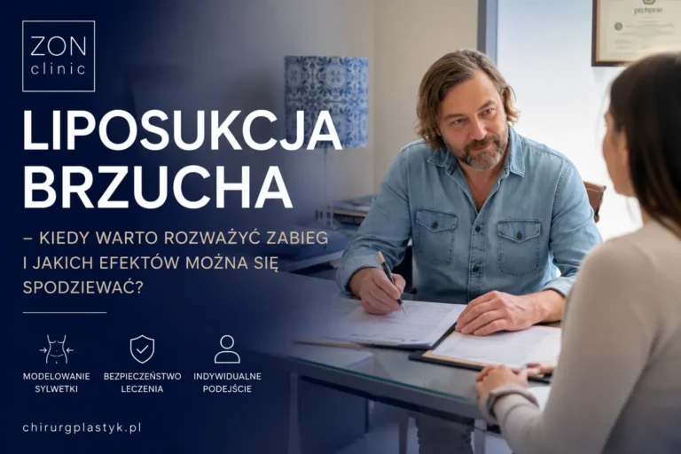Dr Bartłomiej Zoń podczas konsultacji z pacjentką przed liposukcją brzucha w ZON CLINIC w Warszawie.