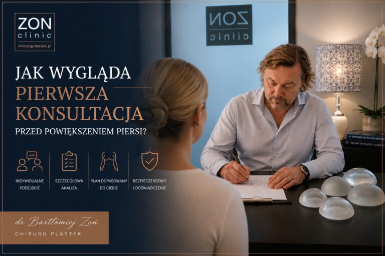 Pierwsza konsultacja przed powiększeniem piersi z dr. Bartłomiejem Zoniem w ZON CLINIC w Warszawie.